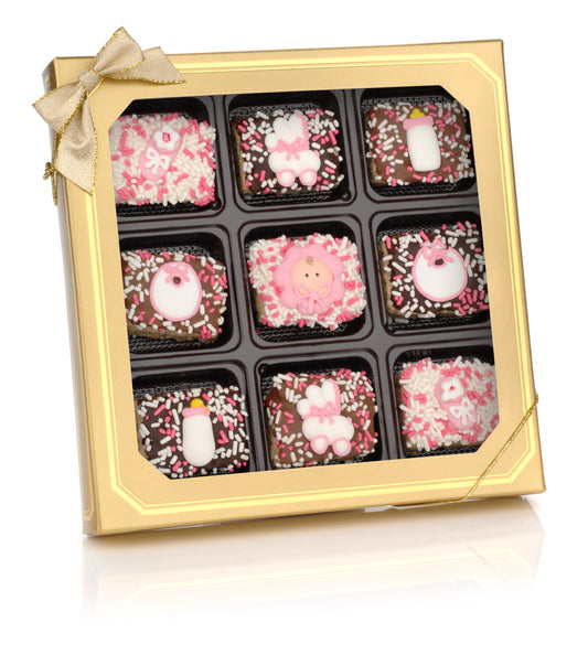 Baby Girl Chocolate Dipped Mini Crizpy - Window Gift Box of 9
