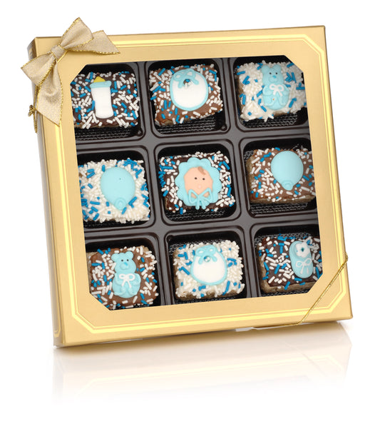 Baby Boy Chocolate Dipped Mini Crizpy - Window Gift Box of 9