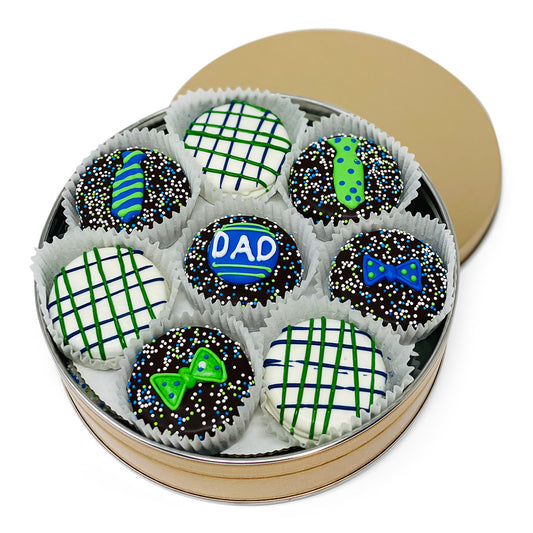 Fathers Day Hand Dipped & Decorated Sandwich Cookie- Tin of 16