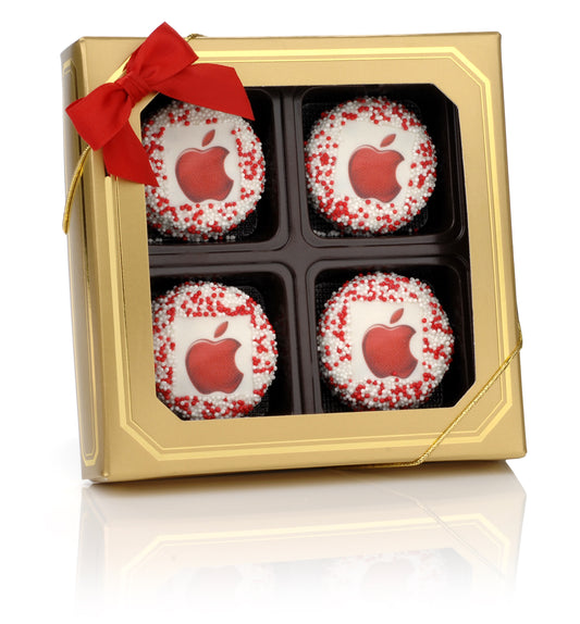 Logo Hand Dipped & Decorated Sandwich Cookie-Gold Window Box of 4