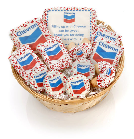 9 in Round Willow Corporate Logo Gift Basket -12 pc