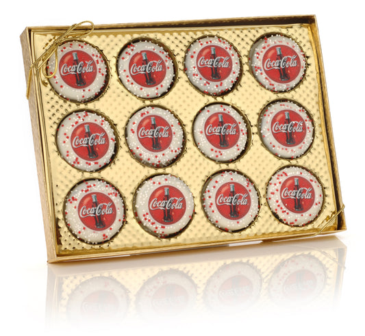 Corporate Logo Hand Dipped & Decorated Sandwich Cookie-Gold Windiow Box of 12