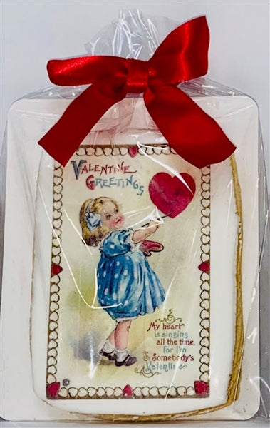 Iced Vint Val Greetings Girl Cookie Card