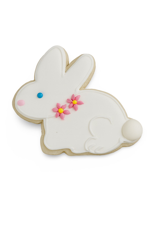 WHITE BUNNY SIDEWAYS WITH FLOWERS- 3.25 INCH
