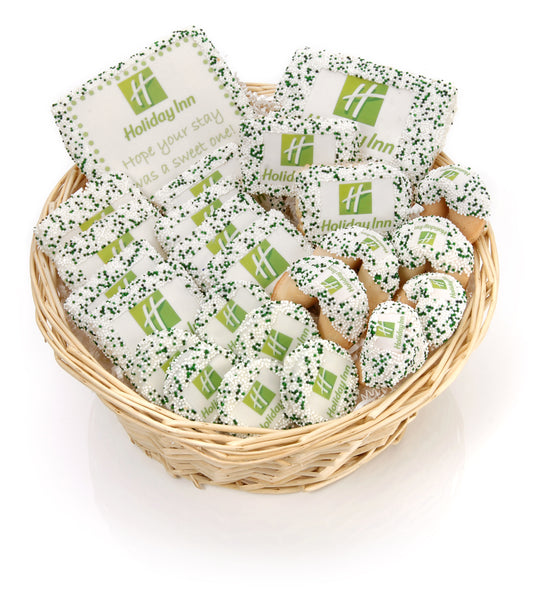 11 in Round Willow Corporate Logo Gift Basket -24 pc