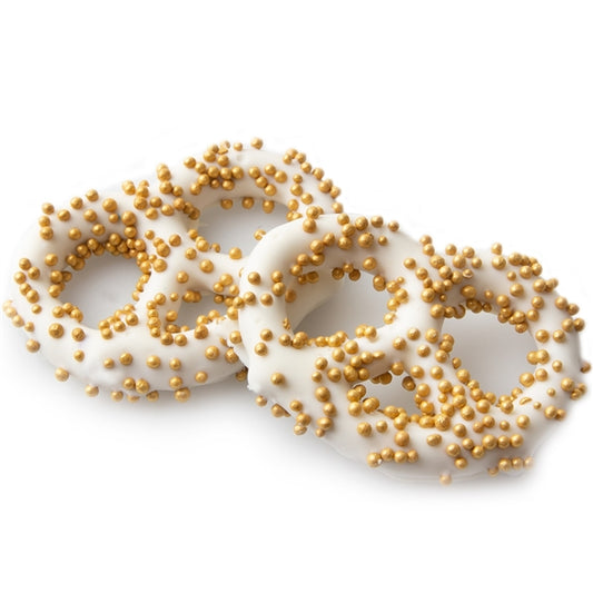 Chocolate Covered Pretzels with Gold Pearls - 96 Count