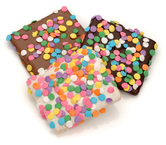 Festive Confetti Chocolate Hand Dipped & Decorated Half Graham Cracker- Single