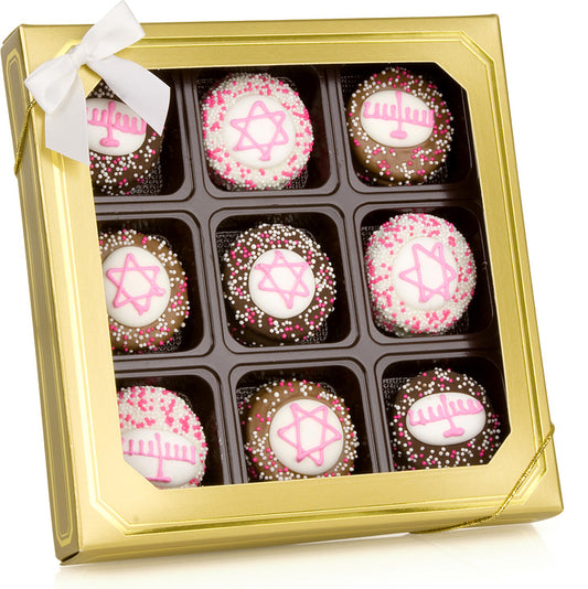 Hanukkah Pink Hand Dipped & Decorated Sandwich Cookie- Gift Box