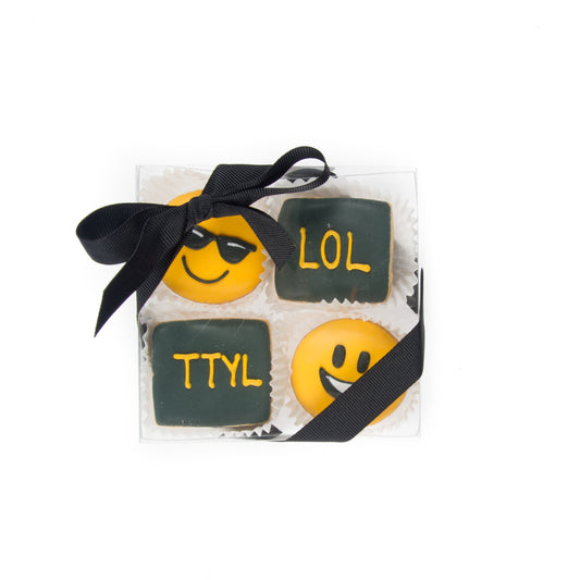 Emoji Mini Iced Sugar Cookies -Clear Gift Box of 4