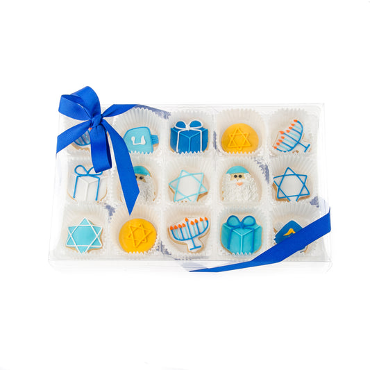 Hanukkah Mini Iced Sugar Cookies -Clear Gift Box of 15 pc