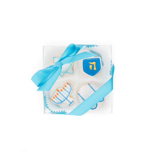 Hanukkah Mini Iced Sugar Cookies -Clear Gift Box of 4