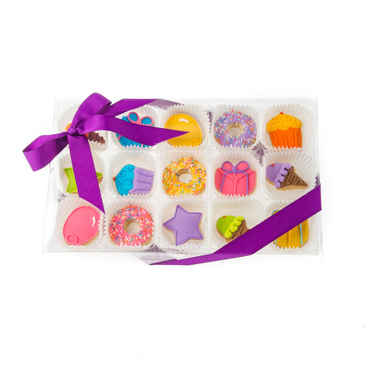 Sweet Celebration Mini Iced Sugar Cookies -Clear Gift Box of 15 pc
