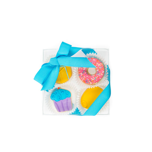 Sweet Celebration Mini Iced Sugar Cookies -Clear Gift Box of 4