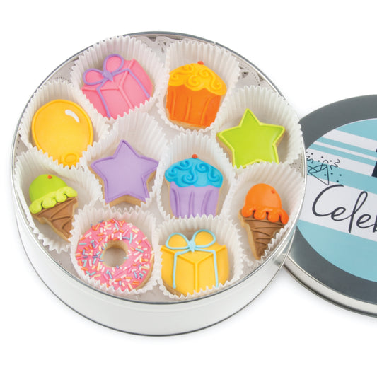 Sweet Celebration Mini Iced Sugar Cookies- Tin of 20