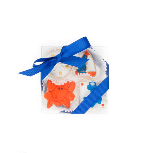 Nautical Mini Iced Sugar Cookies -Clear Gift Box of 4