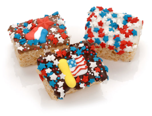 Patriotic Chocolate Hand Dipped Mini Rice Treat- Single