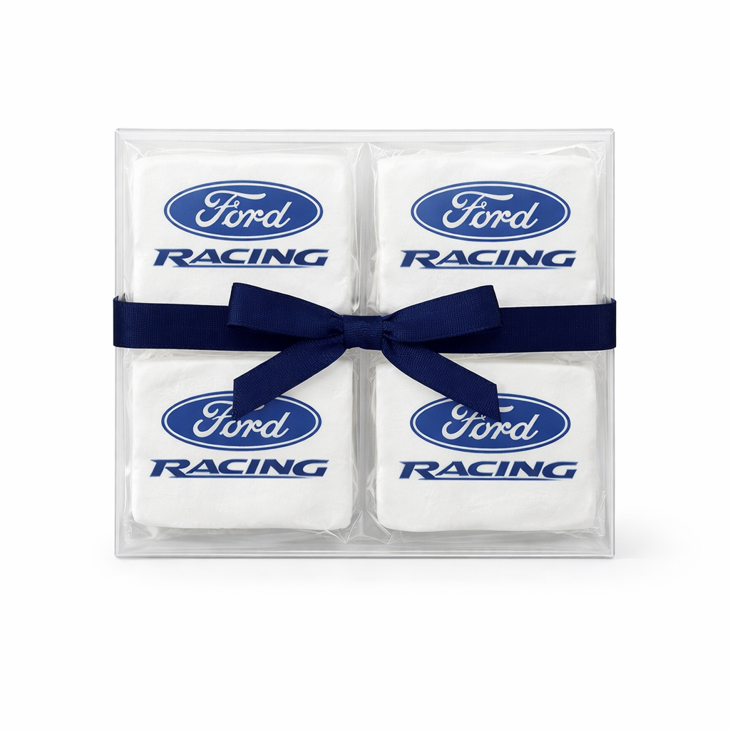 Clear Box of 4 Direct Imprint Marshmallow Squares- 2 Inch Squares