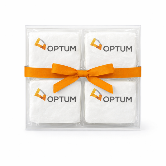 Clear Box of 4 Direct Imprint Marshmallow Squares- 2 Inch Squares