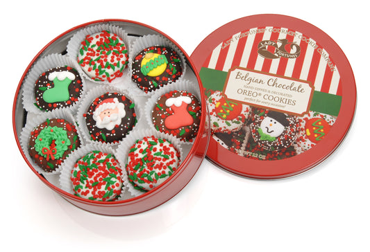 Christmas Hand Dipped & Decorated Sandwich Cookie- Tin of 16