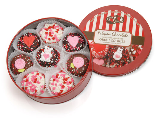 Valentines Day Hand Dipped & Decorated Sandwich Cookie- Tin of 16