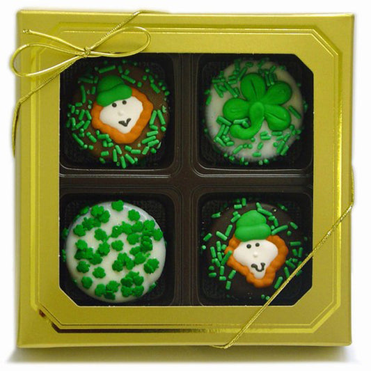 Saint Patrick's Day Decorated Sandwich Cookie-Gold Windiow Box of 4