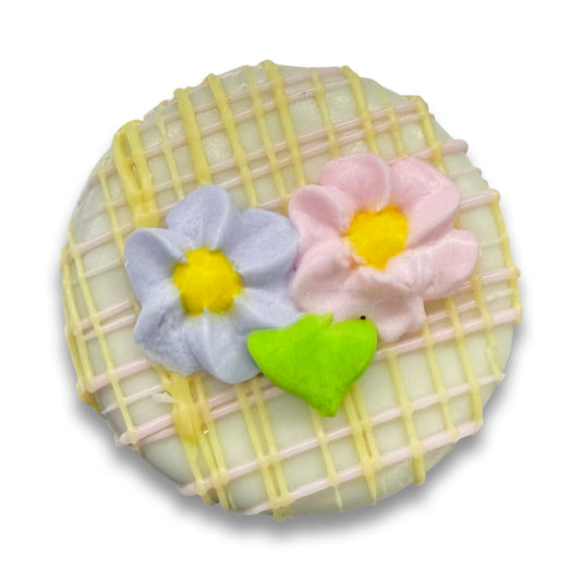Mother's Day Sandwich Cookie- White Chocolate in Cello Bag with Pink 2" satin Bow