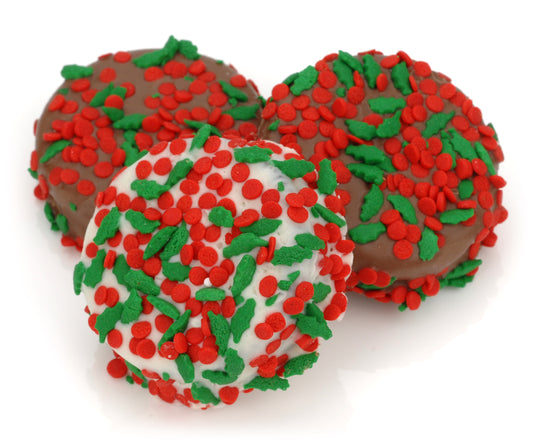 Holly Berry Sprinkles Decorated Sandwich Cookie- Single