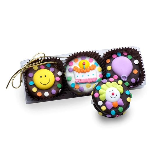 Happy Birthday Chocolate Dipped Sandwich Cookie- Clear Box Gift Set