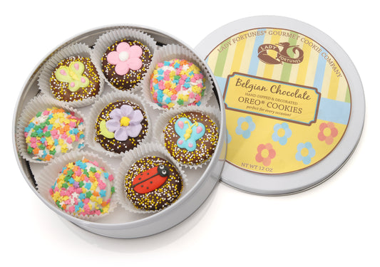 Spring Hand Dipped & Decorated Sandwich Cookie- Tin of 16