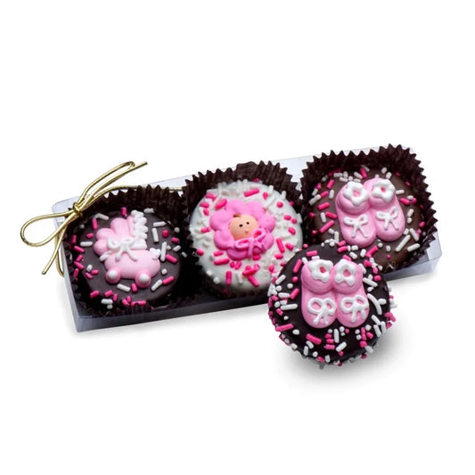 Baby Girl Chocolate Dipped Sandwich Cookie- Clear Box Gift Set