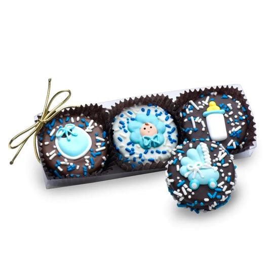 Baby Boy Chocolate Dipped Sandwich Cookie- Clear Box Gift Set