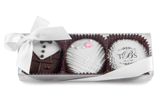 Bride & Groom Hand Dipped & Decorated Sandwich Cookie-Clear Box