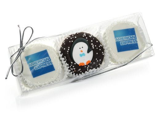 Logo Hand Dipped & Decorated Sandwich Cookie with Royal Icing Decor -Clear Box of 3