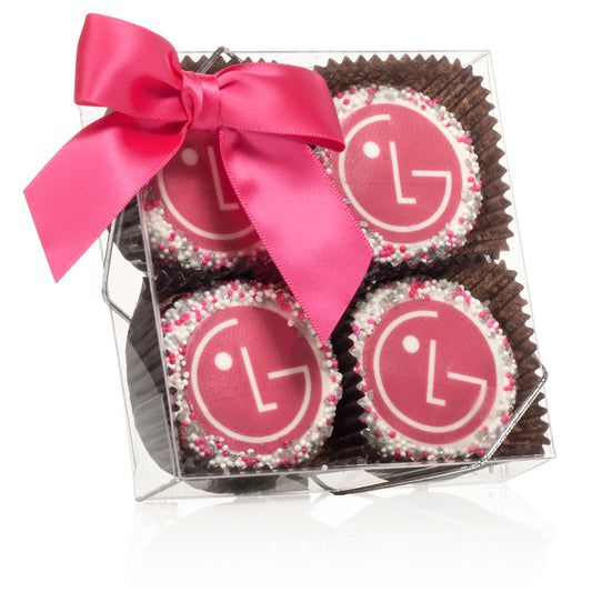 Logo Hand Dipped & Decorated Sandwich Cookie-Clear Box of 4