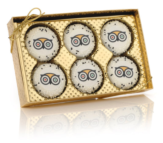 Corporate Logo Hand Dipped & Decorated Sandwich Cookie-Gold Windiow Box of 6