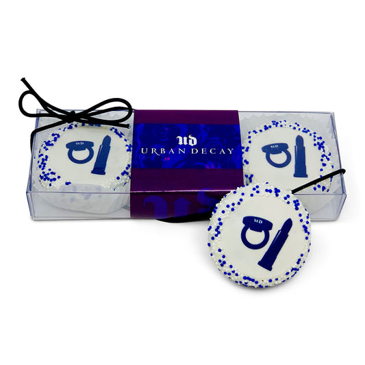 Logo Hand Dipped & Decorated Sandwich Cookie-Clear Gift Box of 3 with Sleeve Option
