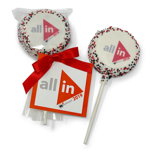 Logo/Photo Sandwich Cookie pop with Custom Hang Tag