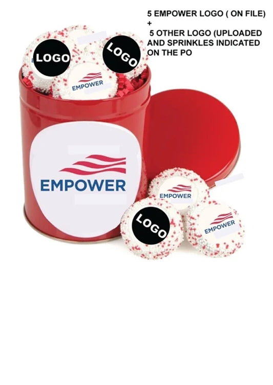 EMPOWER- Tin of 10 Hand Dipped Sandwich Cookies [1/2 Empower Logo + 1/2 Other Logo]