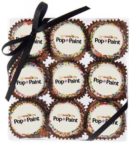 Logo Hand Dipped & Decorated Sandwich Cookie-Clear Box of 9