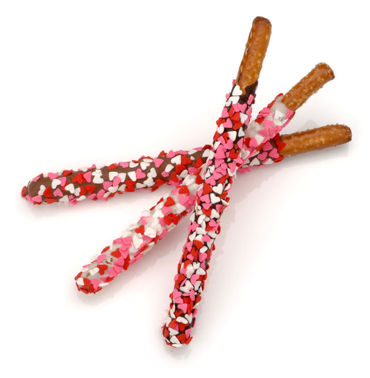 Heart Sprinkles Pretzel Wands -Individually Wrapped