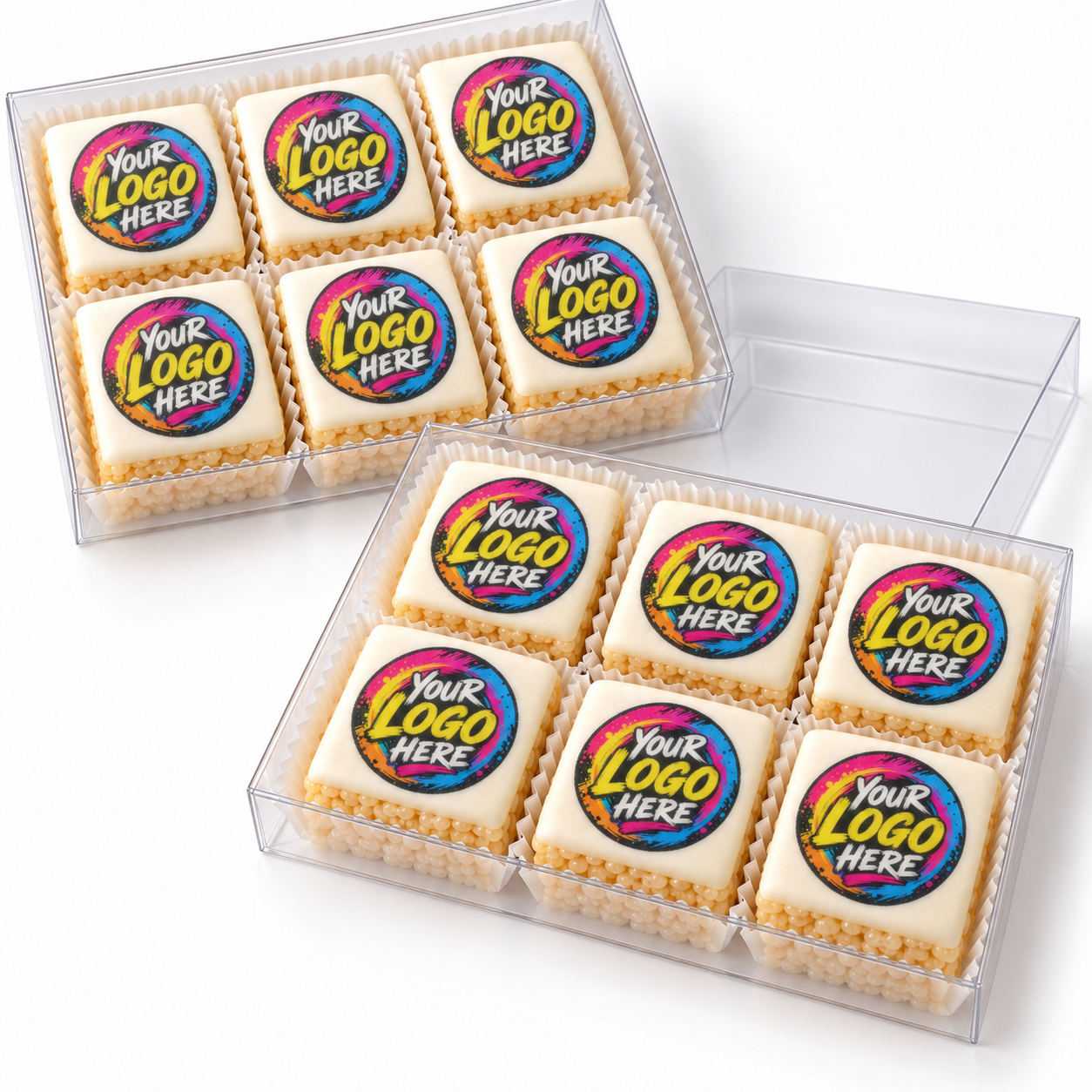 CRIZPY RICE BITES™ — Custom Edible Logo Treats Clear Gift Box of 6