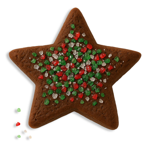 2 Inch Cocoa Star Cookie- Red, White and Green Sugar Crystals