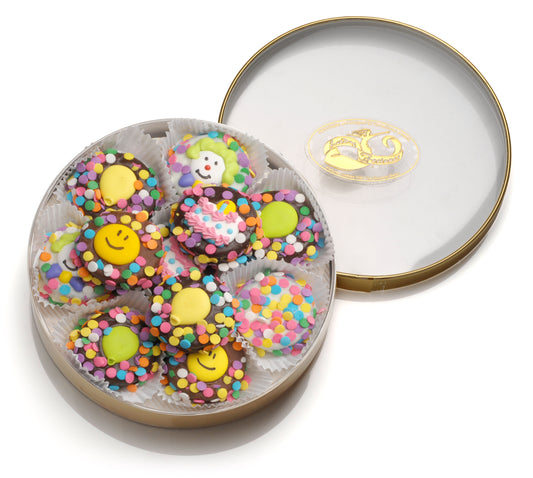 Happy Birthday Hand Dipped & Decorated Sandwich Cookie- Wheel of 16