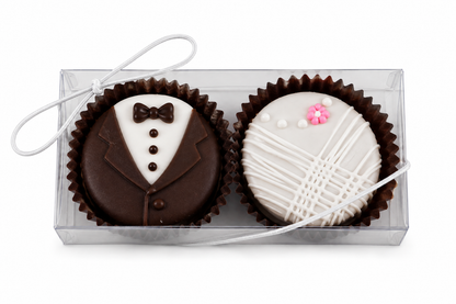 Bride & Groom Hand Dipped & Decorated Sandwich Cookie-Clear Box of 2