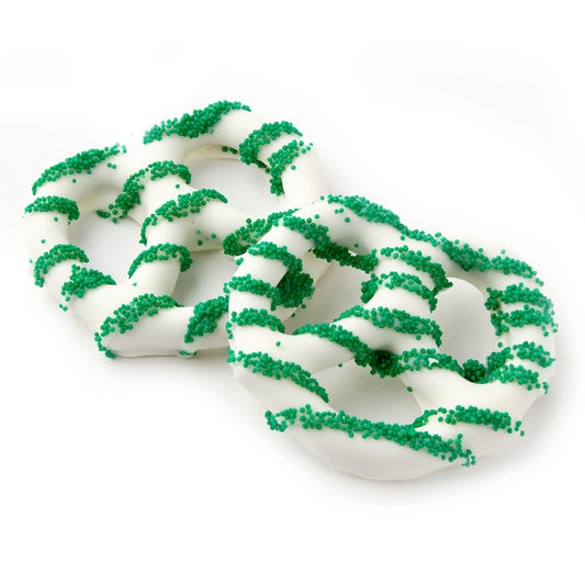 Chocolate Covered Pretzels with Green Nonpareils - 96 Count