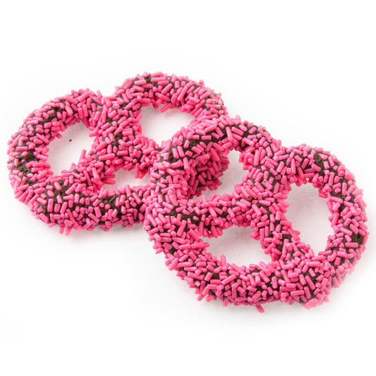 Chocolate Covered Pretzels with Pink Sprinkles - 96 Count