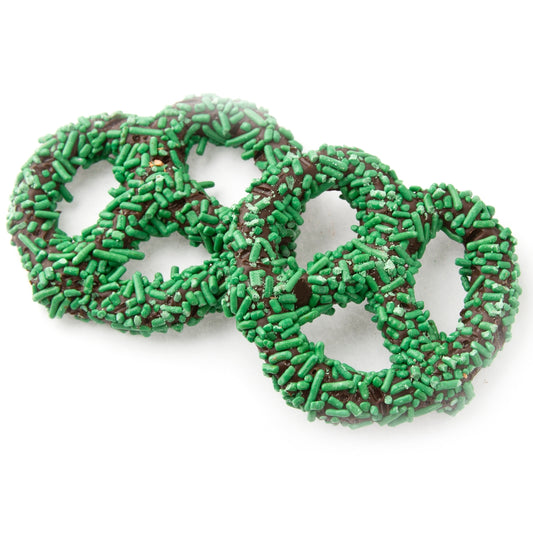 Chocolate Covered Pretzels with Green Sprinkles - 96 Count