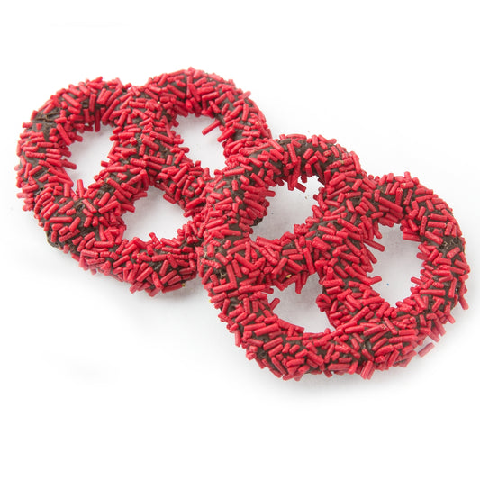 Chocolate Covered Pretzels with Red Sprinkles - 96 Count