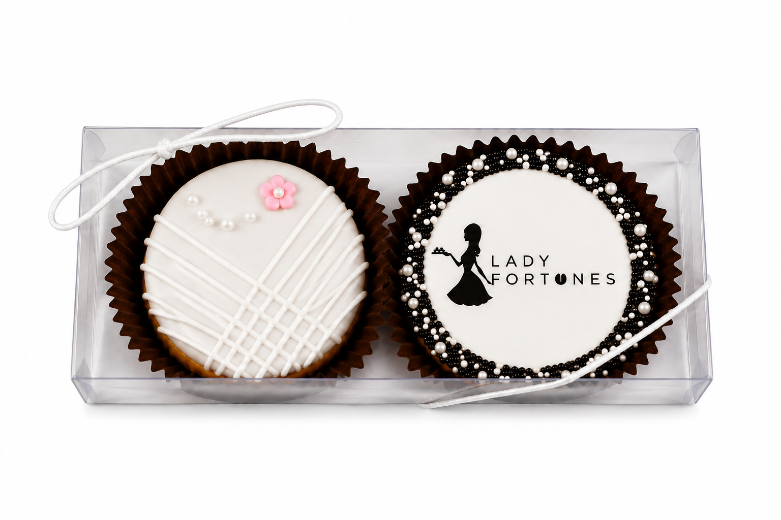 Bride & Groom Hand Dipped & Decorated Sandwich Cookie-Clear Box of 2