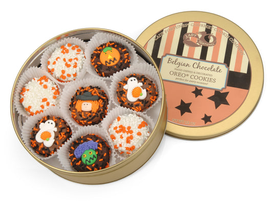 Halloween Hand Dipped & Decorated Sandwich Cookie- Tin of 16